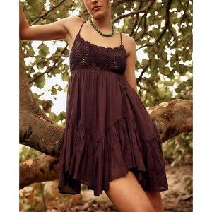 Free People Free-Est Sandoll Cotton Mini Dress Crochet Zigzag Tiered S 287140